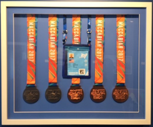 GearyGallery's tweet photo. Great #CustomFraming project and congratulations to the winner of 5 medals in this year's @Maccabiah2017 ! #3Dframes https://t.co/BpeTsxSNdW https://t.co/S0iU1iensx