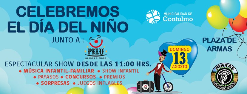 M_Contulmo's tweet photo. Día del Niño en #Contulmo, los esperamos a todos en Plaza de Armas a las 11:00hrs para disfrutar junto a "Pelu" y su show 
No Faltes!👧👦🎈🎪🤡 https://t.co/cRgZJBnNiz