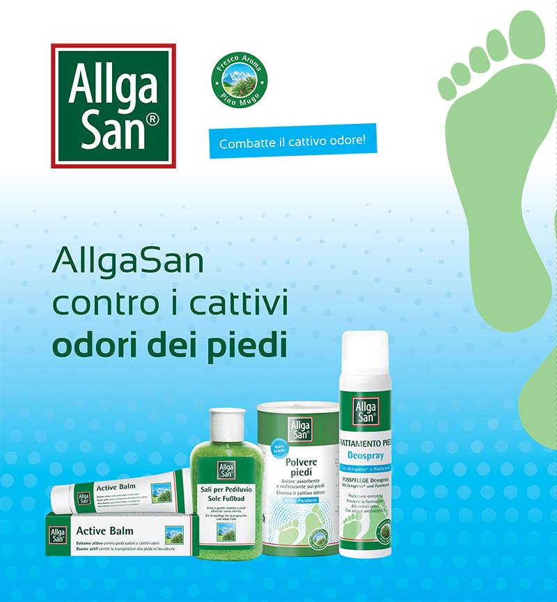 Con  l’arrivo del caldo può aumentare il cattivo odore di piedi, calze e  calzature. Previenilo con prodotti specifici  della linea AllgaSan