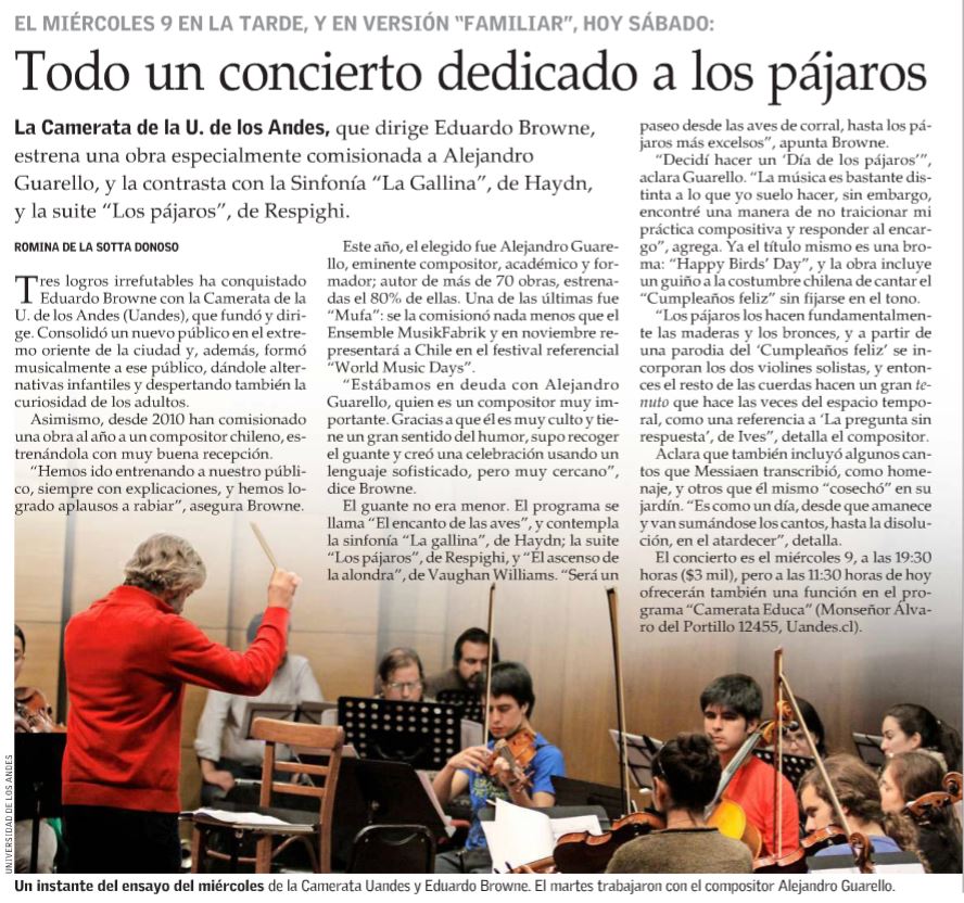 #UANDESenlosmedios: Nota en El Mercurio sobre concierto del miércoles 9/8: El enCANTO de las aves. Inscripciones: bit.ly/2vdsM78