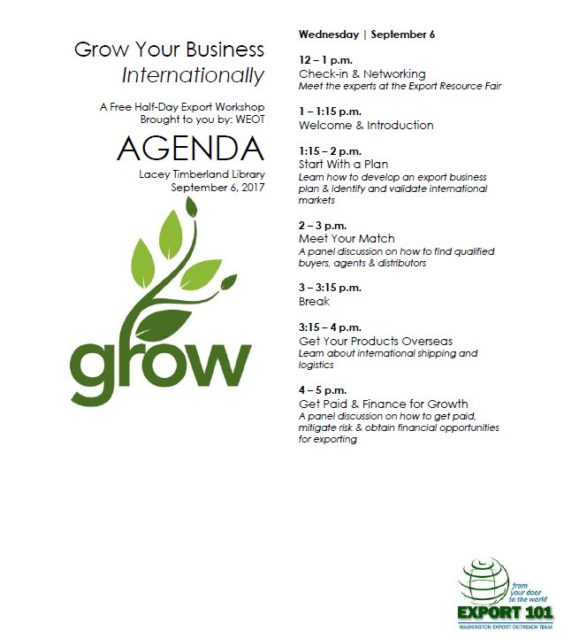 LtGovDennyHeck's tweet photo. Learn how to grow your business internationally at free #export event for small businesses in #WA10 on 9/6, RSVP @ https://t.co/EiTfo95PGe https://t.co/ASADzS80MV