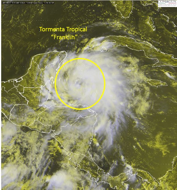 conagua_clima's tweet photo. Imagen de satélite de la #TormentaTropical #Franklin https://t.co/n9C2pokIit