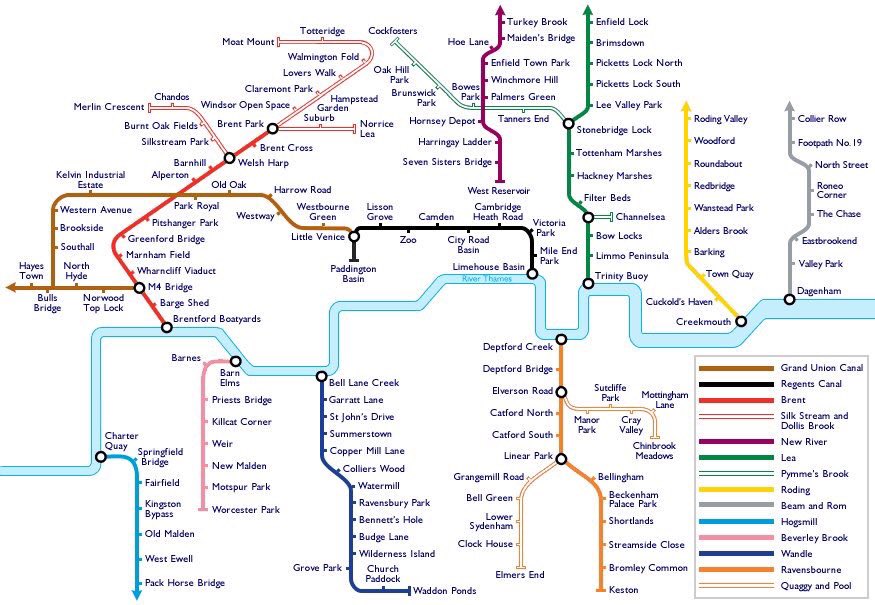 Interesting tube-styled map showing where #London rivers pass through! Nice to see Winchmore Hill and  Palmers Green on there! 🌲💧