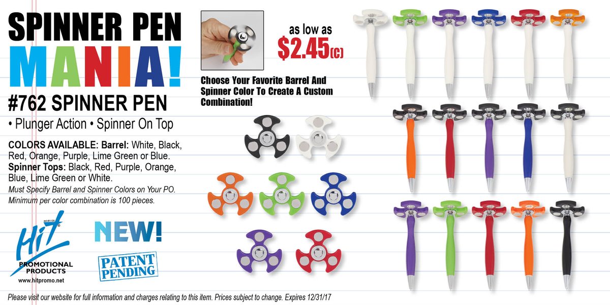 Here's a fun spin on #promoproducts for school &amp; office! Mix &amp; match barrel and spinner colors to create a custom combo to suit your brand.