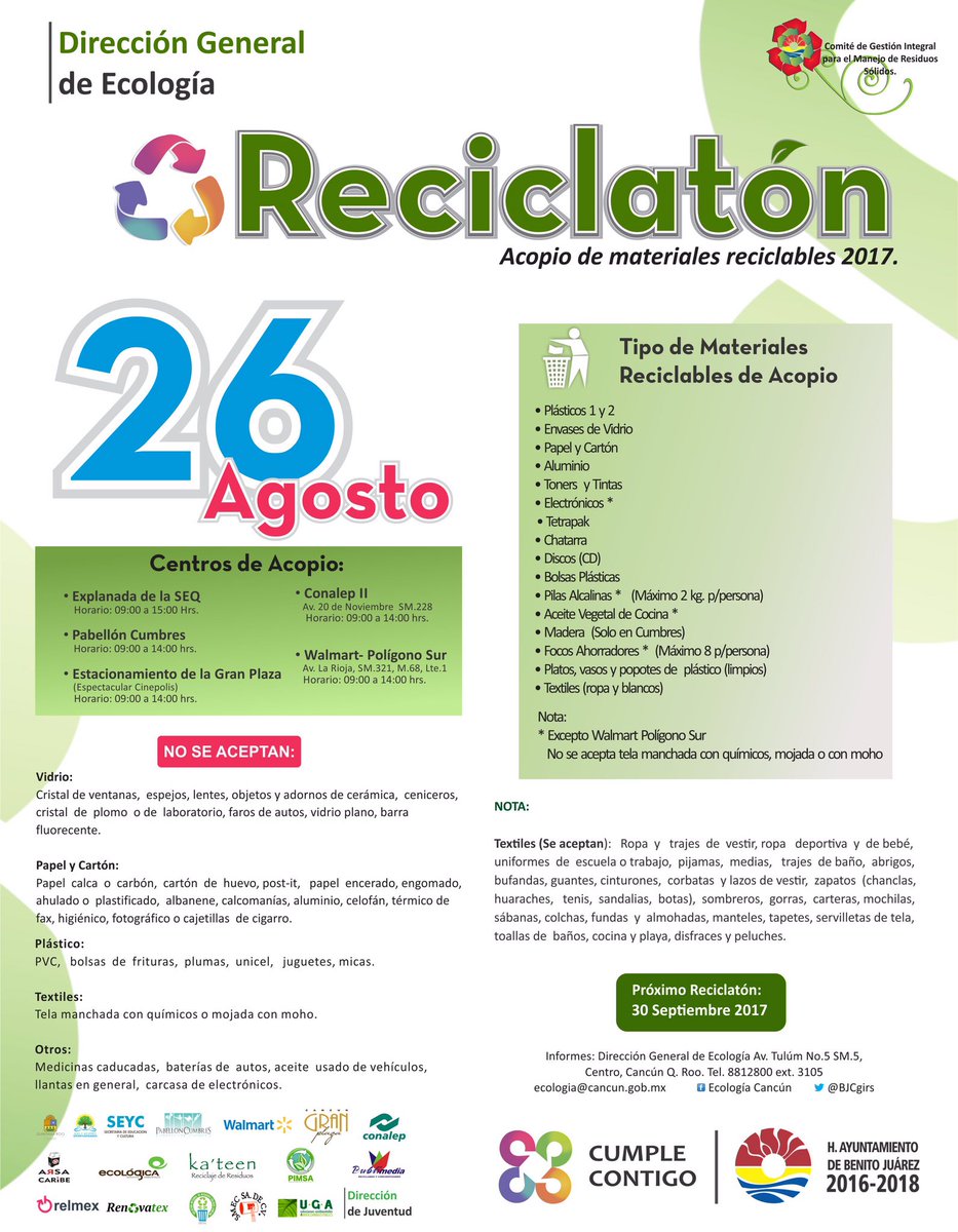 Te compartimos la fecha del próximo #Reciclatón para que prepares tu material y ubiques tu centro de acopio ! #AgenteDeCambio <a href="/VivoEnCancun/">Vivo en Cancún 🏖️</a>