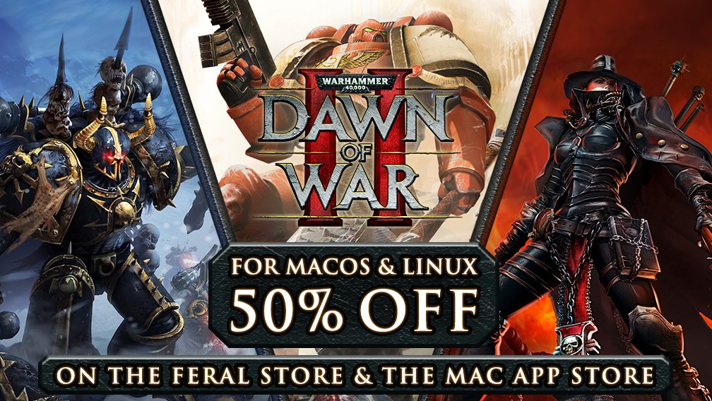 feralgames's tweet image. A classic with plenty still to enjoy.
50% off Dawn of War II and its expansions for macOS and Linux on our store – store.feralinteractive.com/xx/offers/