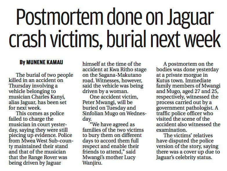 ItsMutai's tweet photo. Jaguar's accident victims were poor Boda Boda users. They might never get justice because the crook Jaguar has used system to shield himself https://t.co/VnmUIi48kU
