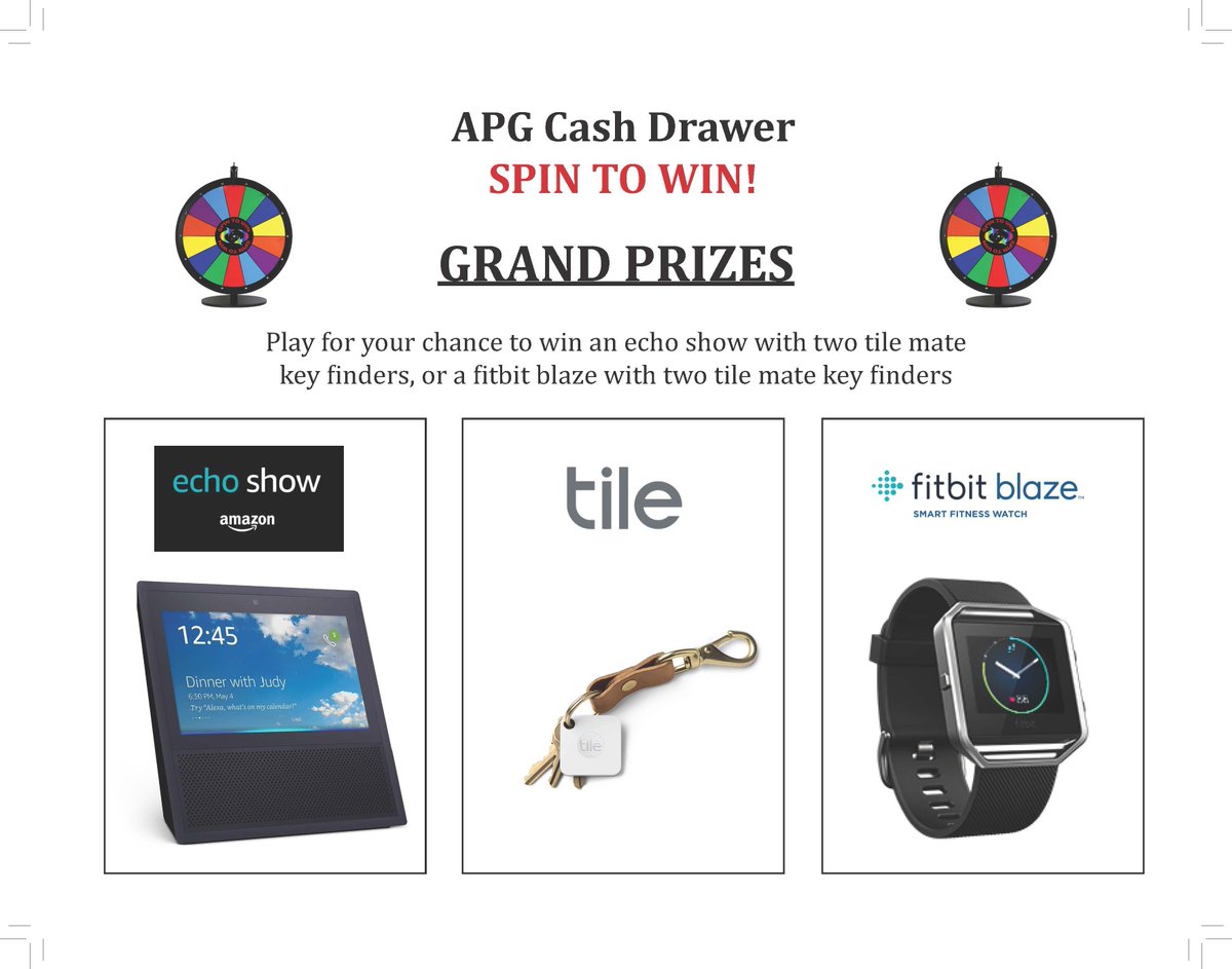 apg_solutions's tweet photo. Want to win a new Fitbit Blaze? How about an Echo Show? Visit booth #810 for your chance to win! #RetailNOW2017 #booth810 #spintowin https://t.co/qnFMZejl3w