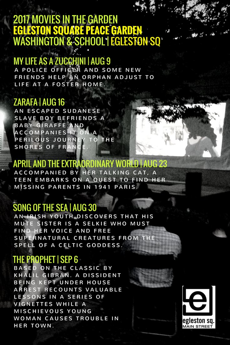 eglestonsq's tweet photo. Last weeks rain threw us for a loop, so we moved our movie series up one week. 'Zucchini' will be screened on Wednesday! #FreeSummerFilms https://t.co/m7ymcEfUtL