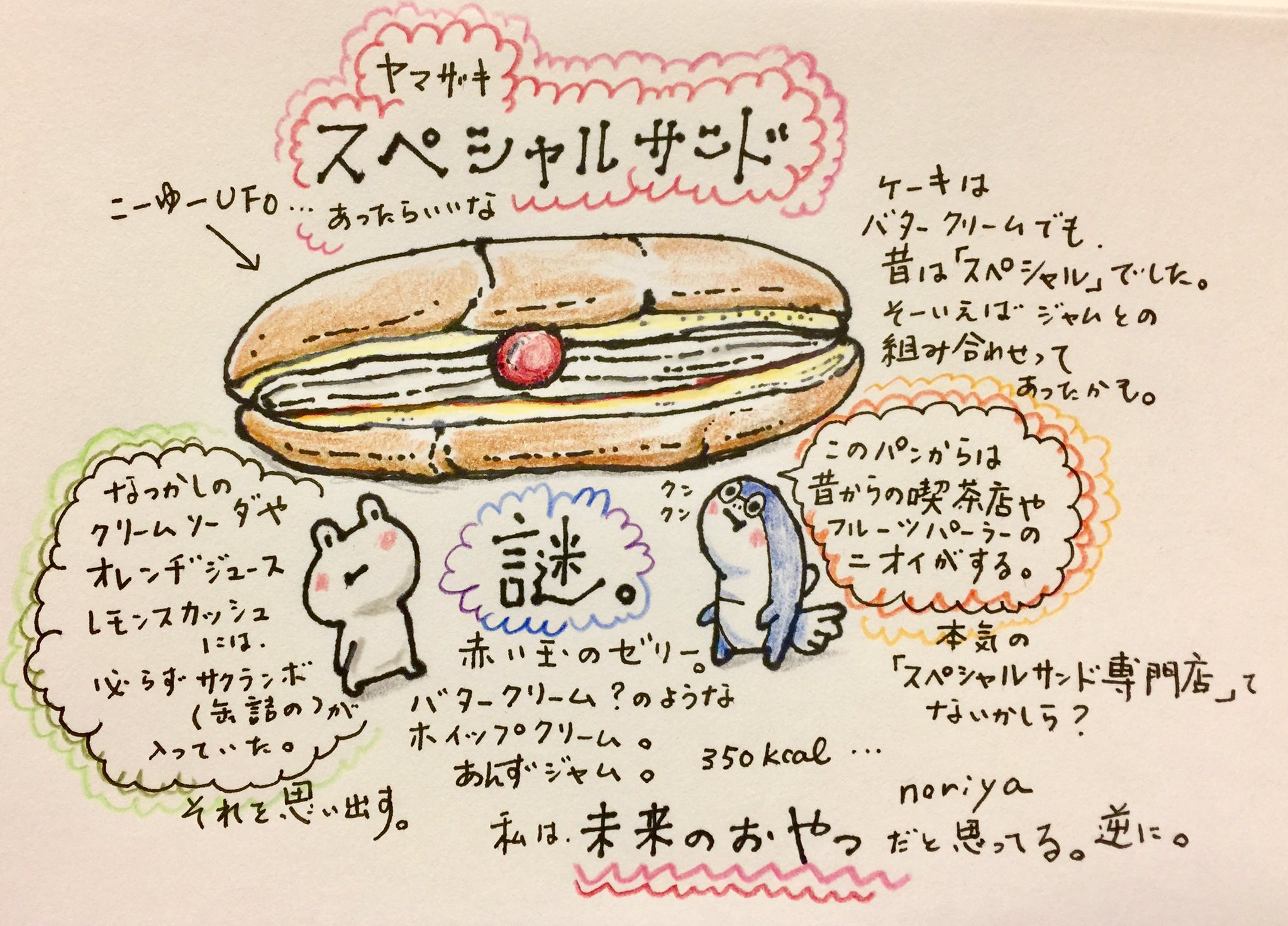 タケヤマ ノリヤ スペシャルサンド 何がなのかな サクランボみたいなゼリー バタークリームと杏のジャム 逆に未来のおやつだと思える パン ヤマザキパン スペシャルサンド カエル コイス Kawaii レトロ タケヤマノリヤ 菓子パン