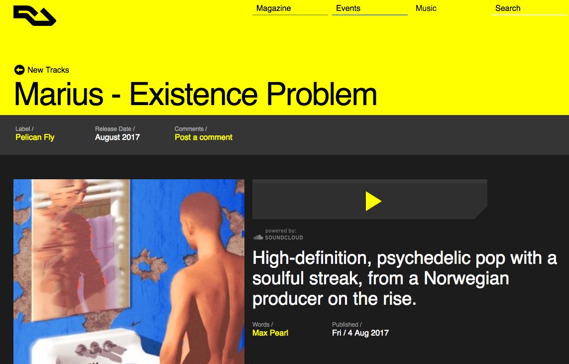 Thanks <a href="/residentadvisor/">Resident Advisor</a> for the shout on Existence Problem 
residentadvisor.net/tracks/868050