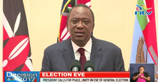 ntvkenya's tweet photo. President Kenyatta: No matter the result of this election we must stand together as one people #Decision2017 https://t.co/FXTazu3LH4