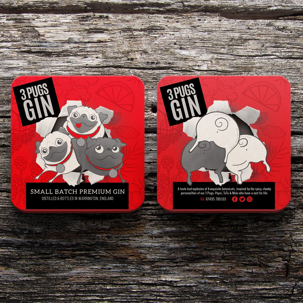 New #branding &amp; label #design @3pugsgin Read more here tinyurl.com/ycpm73l5
#illustration #graphicdesign #gin #pug #pugs #packaging