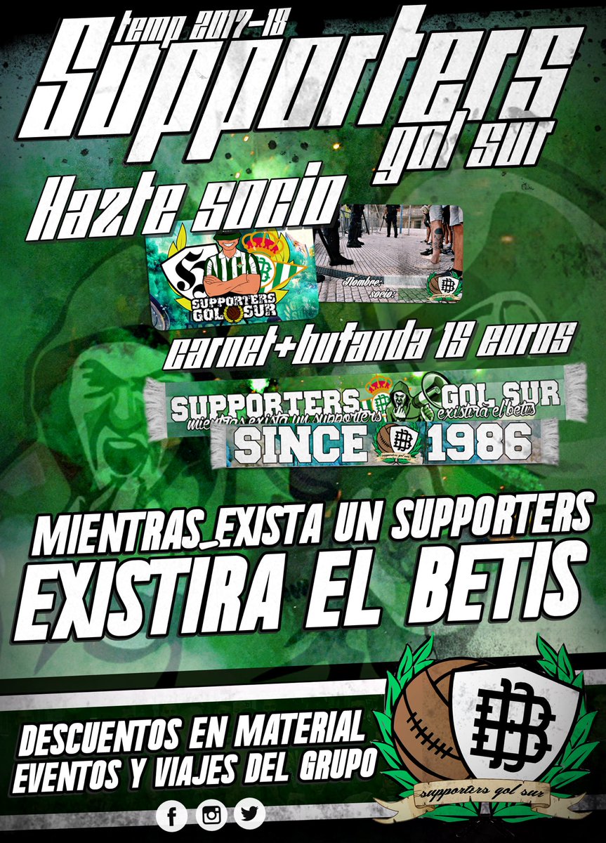 Supporters Gol Sur on Twitter: "Hazte socio de Supporters. CARNET con BUFANDA de regalo 15€. Disfruta de Ventajas rebajas. VIVE TU PASIÓN VIVE ULTRA, SUPPORTERS GOL SUR https://t.co/Q6mRP2QHvg" / Twitter