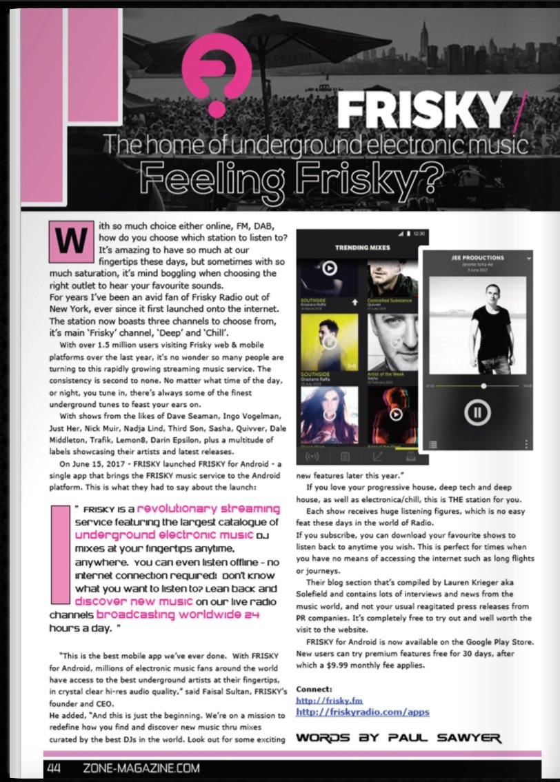friskyradio's tweet photo. We were recently featured in the print edition of #ZoneMagazine. Check it out: https://t.co/sNzLboGNz4 https://t.co/wTBzggar24