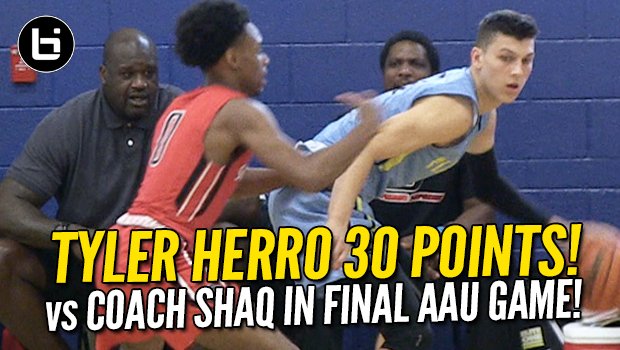 BallisLifeCHI's tweet photo. Wisconsin Commit Tyler Herro Scores 30 Points in Final AAU Game vs Coach Shaq! https://t.co/KhElwEx4i7 @raf_tyler https://t.co/to6qmHYK6N