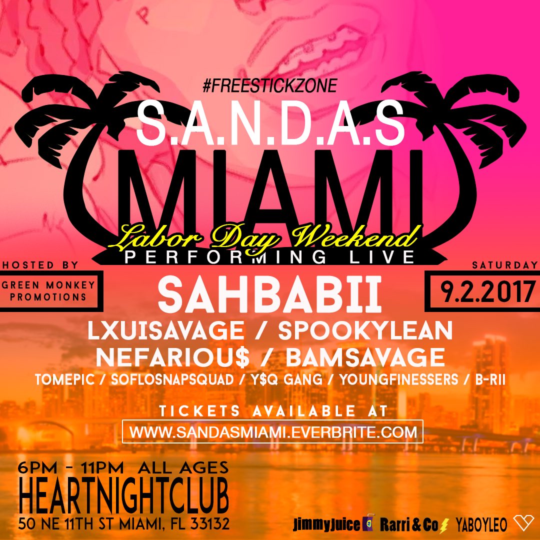 KiLLSHiTHiVE's tweet photo. [EVENT]

SANDAS MIAMI ! SEPTEMBER 2nd
@SahBabii x @LxuiSavage 
Performing live ⚡⚡🌍

Use CODE "kill shit" for discount on tickets https://t.co/4w20gCNWnK