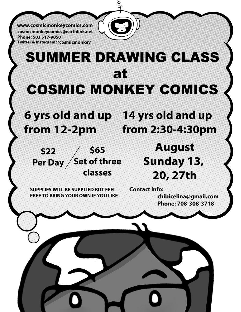 chibicelina's tweet image. NEW CLASSES BEGIN THIS SUNDAY @cosmicmonkey #LearnToDraw #HowTo #SummerArtClasses #comics #comicbooks #comicshops #pdxcomicshops