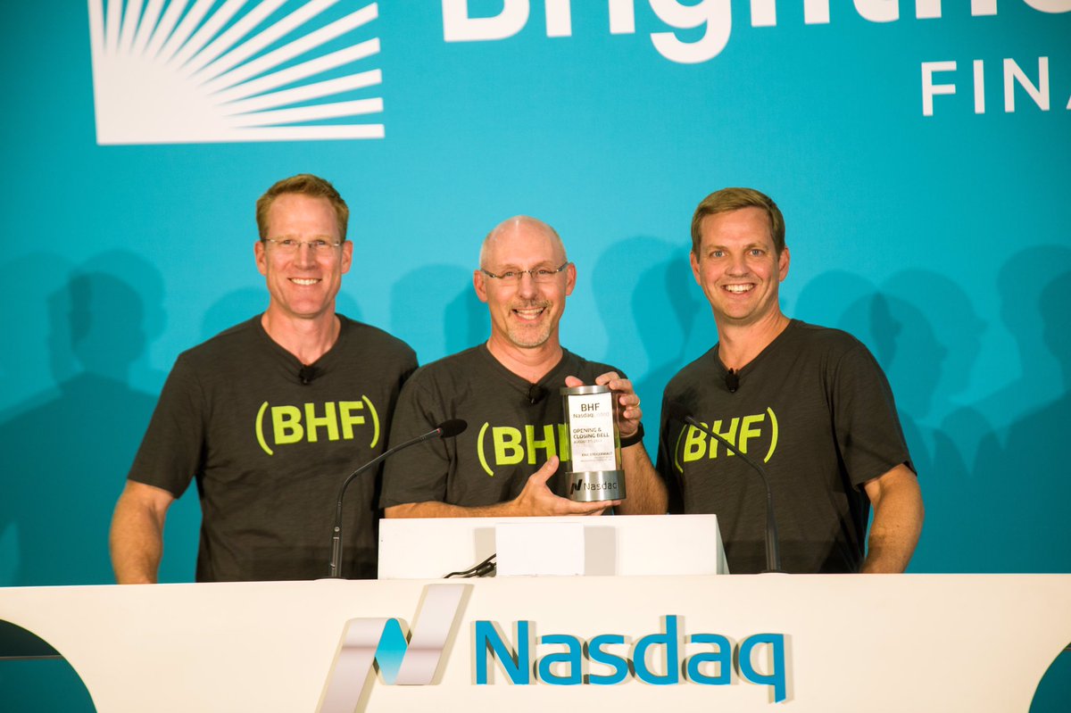 NasdaqExchange's tweet photo. .@BrighthouseFin now #NasdaqListed, rings the Closing Bell from their headquarters in Charlotte, North Carolina. #helloBHF $BHF https://t.co/msUhOmpz6E