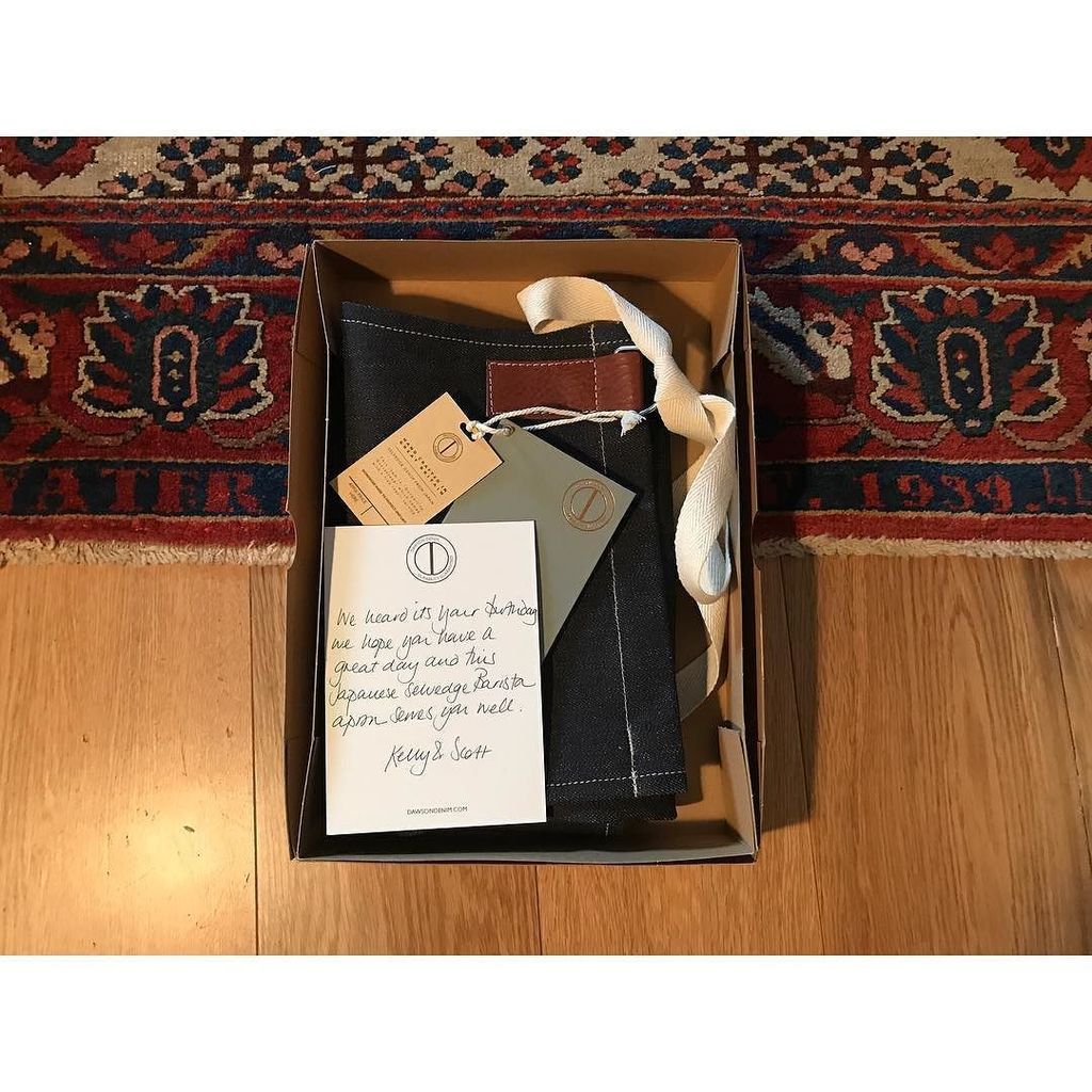 Civiliancoffee's tweet photo. Thank you @dawsondenim for the birthday wishes! This'll get used well...#barista #dawsondenim https://t.co/j5JE9cvK2L https://t.co/eXrZKaY12T