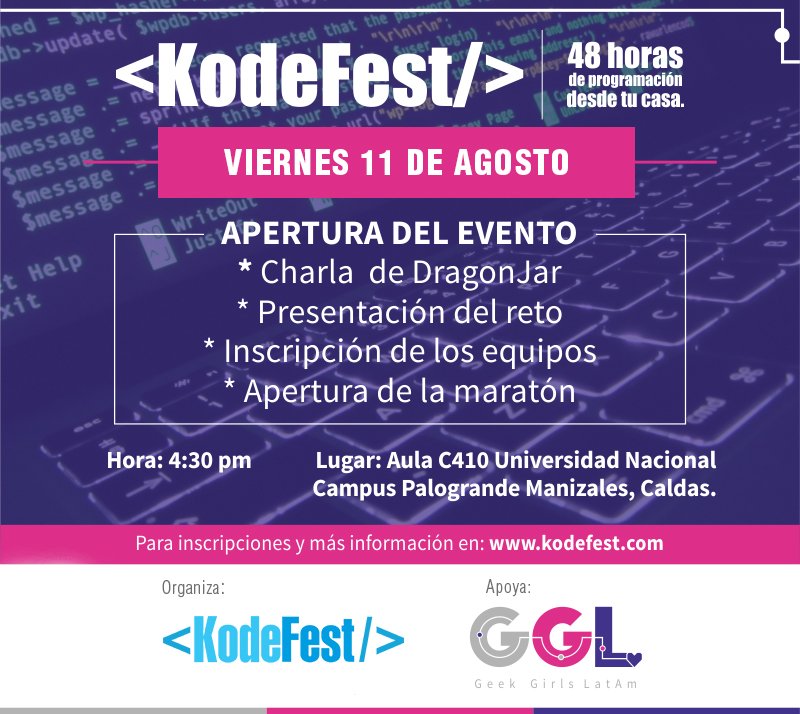 Y las #GeekGirls nos vamos para el <a href="/kode_fest/">KodeFest</a> en #Manizales (Colombia). El nodo local le pone ritmo a la creación Tech desde el #EjeCafetero