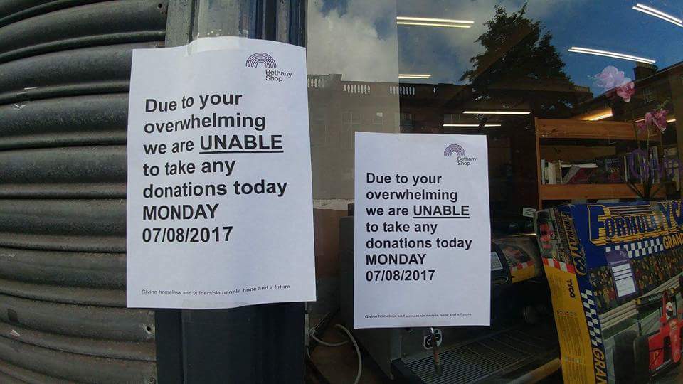 EilidhFSteel's tweet photo. Own up, who's been overwhelming this charity shop? #signfail #Edinburgh https://t.co/duk2xYcpjF