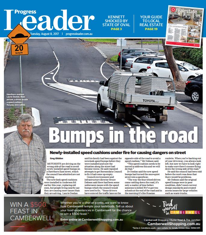 progressleader's tweet image. Here's this week's Progress Leader front page.  Some drivers are doing the wrong thing in this Hawthorn street! See: bit.ly/2vJ0pzb