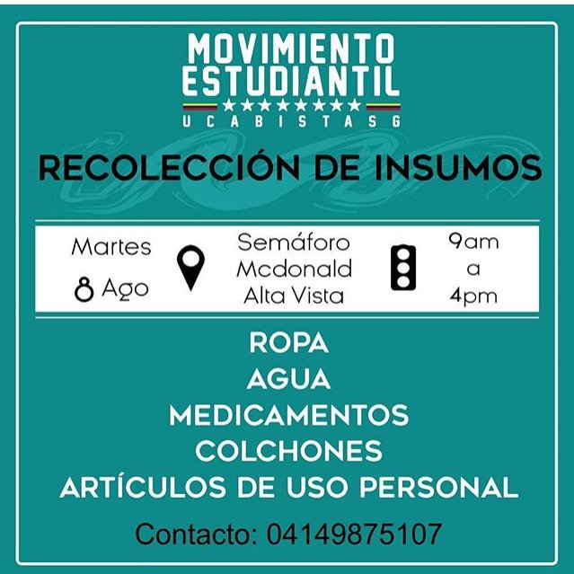 AndresMedinaVE's tweet photo. Mañana los @ucabistasg haremos una recolección de insumos para ayudar a las familias afectadas por las inundaciones https://t.co/jdG6RGEgSf
