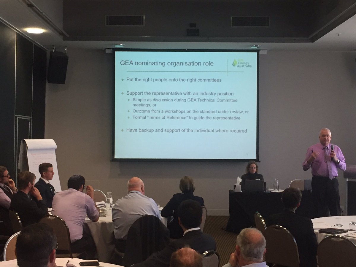 KRileyTakos's tweet photo. Darryl Ramm from @GasEnergyAust presenting his views on best practice management of his Nom Org input. @standardsaus https://t.co/oHXq0GutWr