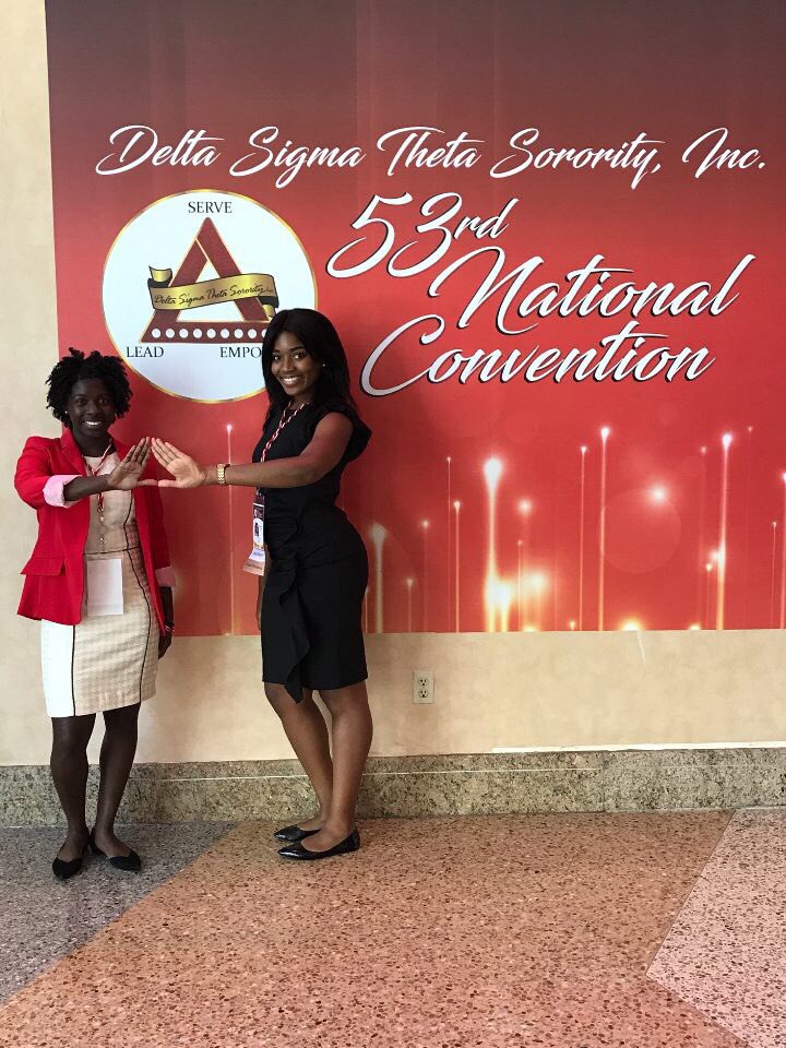 MuGammaDST's tweet photo. Soror Oge Anyene &amp; Soror Monica Moore representing Mu Gamma at the 53rd National Convention in Las Vegas, Nevada! #MagnificentMuGamma 🐘❤️ https://t.co/i3V4EkgJoN