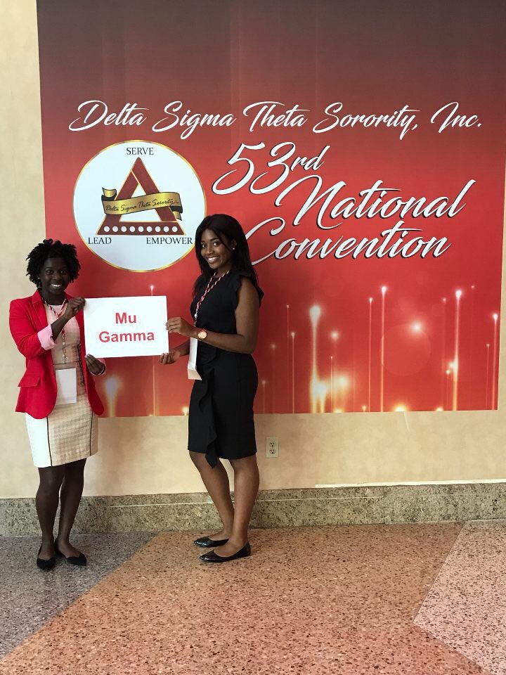 MuGammaDST's tweet photo. Soror Oge Anyene &amp; Soror Monica Moore representing Mu Gamma at the 53rd National Convention in Las Vegas, Nevada! #MagnificentMuGamma 🐘❤️ https://t.co/i3V4EkgJoN