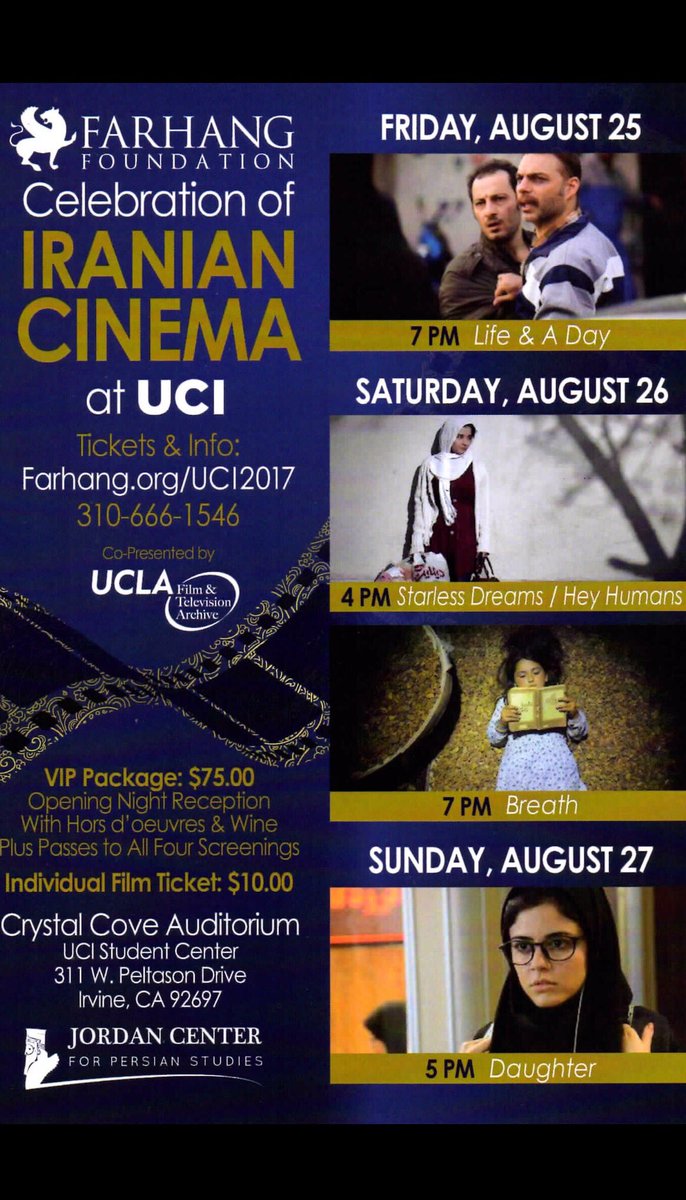 JordanCenterUci's tweet photo. Iranian Film Festival at UC Irvine
25-27th August
#uci #IranianFilmFestival #JordanCenter https://t.co/MtoJ4SdohV
