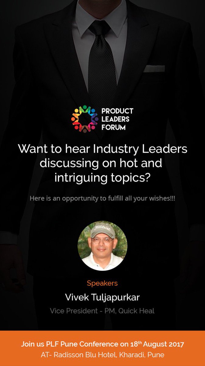 plf2017puna.sched.com
#PLF2017PUNE is sure to be an exciting meeting of great minds with Mr. Vivek Tuljapurkar, VP - PM, <a href="/quickheal/">Quick Heal</a>