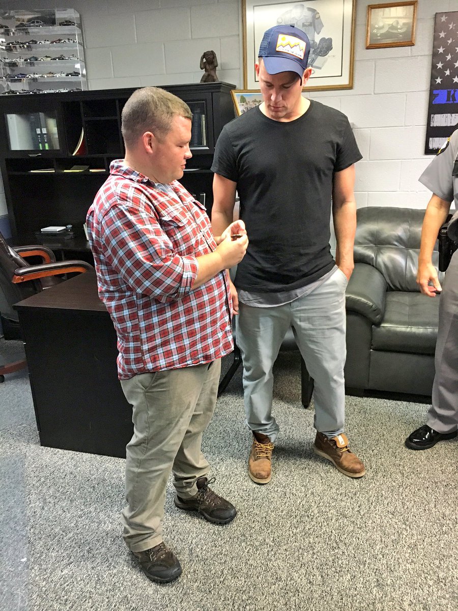 channingtatum's tweet photo. #JimmyLogansRun Day 2: met some incredible people today in Harlan County. Thx for making us feel at home. 🙏🏽 #loganlucky @loganluckymovie https://t.co/3OJqvEPpG7