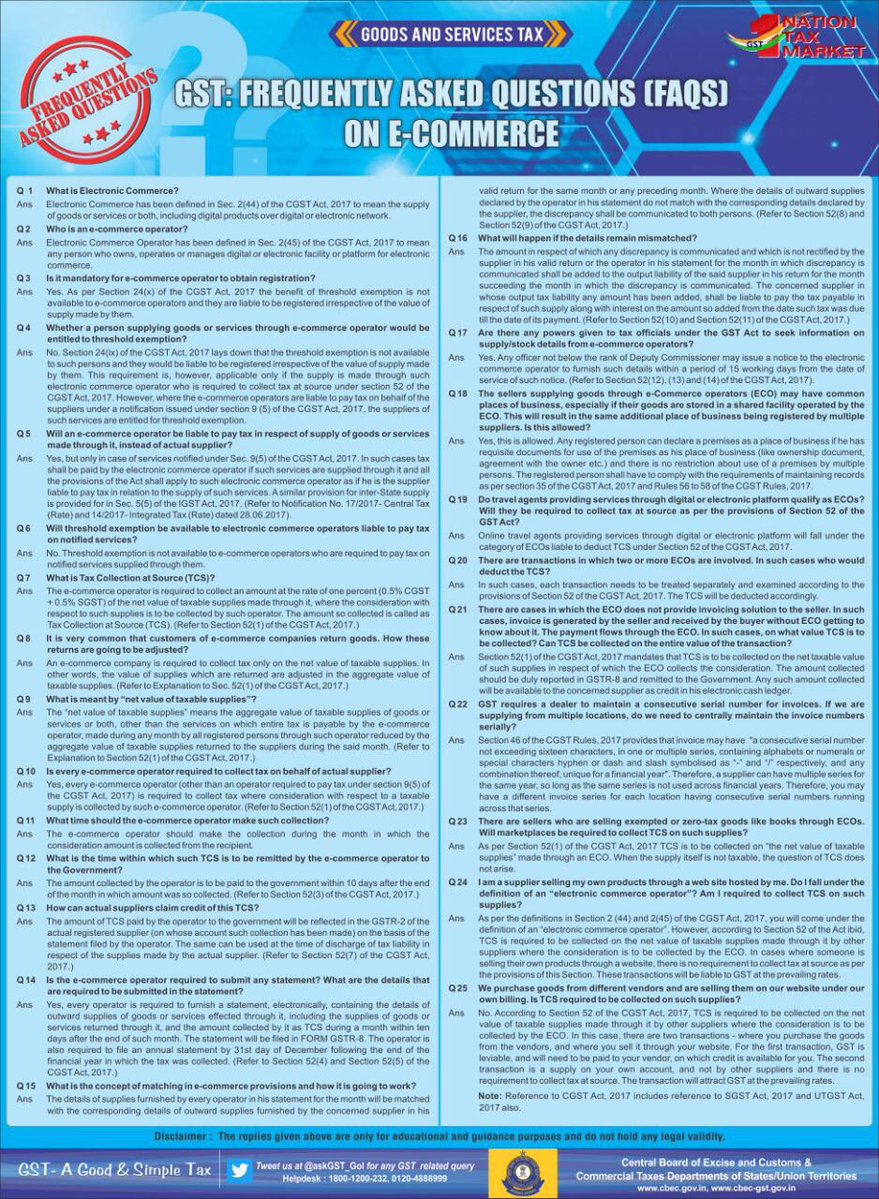 MIB_India's tweet image. FAQs on E-Commerce 
#GSTSimplified #GSTforCommonMan