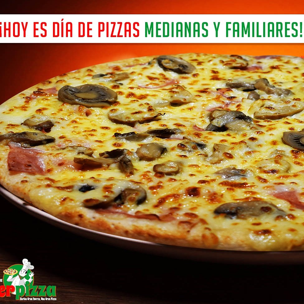Interpizzas's tweet image. Hoy es dia de pizzas familiares y medianas a un super precio!!! Ven a nuestro local y hazte con ellas