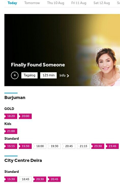 UnsulliedPEx's tweet photo. Those screentimes in white boxes are sold out screenings. #FinallyFoundSomeone #UAE #VoxCinemas #Tuesday #Day6 https://t.co/8fWkvcaEne