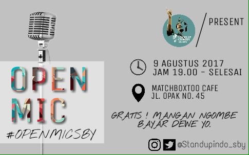 StandUpIndo_SBY's tweet image. Yok Rabu 9 Agustus ini di @MatchboxToo Jalan Opak no 45 kita ada #OPENMICSBY. GRATIS!!! Makan ngombe bayar dewe ~