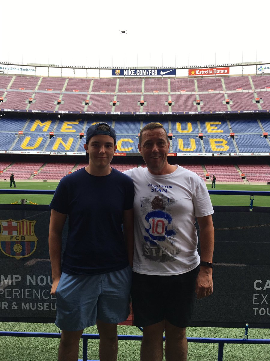 steveallen82's tweet photo. Got to show off the @JustForStan t shirt at the Nou Camp😀@QPRFC @DonShanksQPR @stanbowles10 https://t.co/cUm4cUu5UX