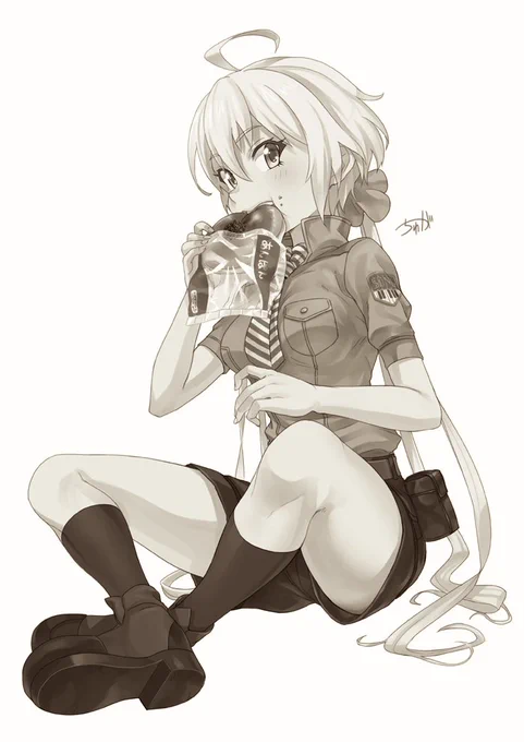 As'まりあさんの夏コミ新刊のゲスト絵であんぱんを食べるクリスちゃんを描きました。カラー版はぜひ本で見てくださいな。 