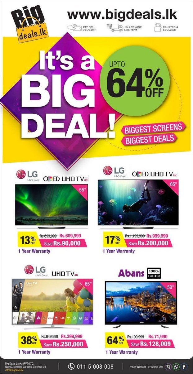 bigdeals.lk : #BIG #Screen TV Sale | Up to 64% #Discount. #TvSale #lka #iContactLanka