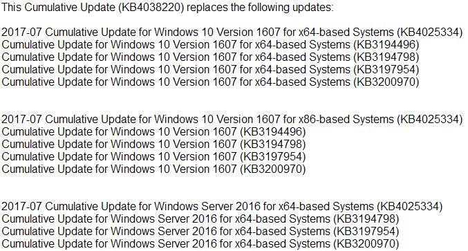 Update KB4038220 Windows 10 V1607 Update KB4038220 Windows 10 V1607