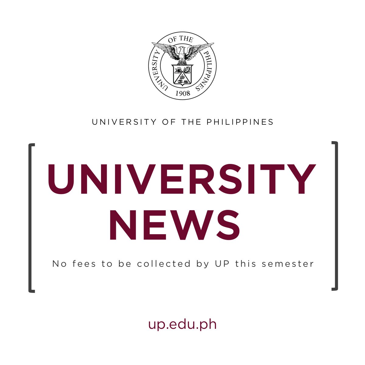 upsystem's tweet photo. No fees to be collected by UP this semester | Read more: https://t.co/pF78Mnx179 https://t.co/sIBE0XGWYc