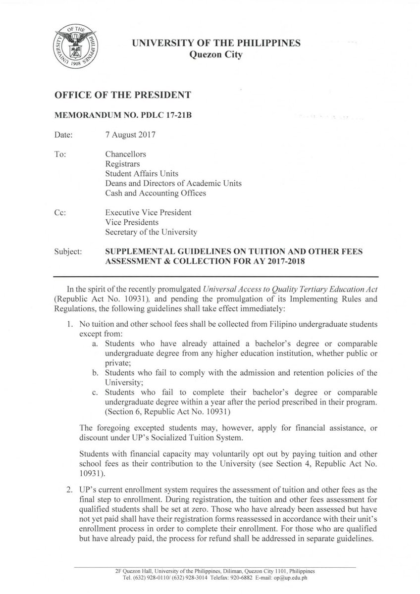 uplbperspective's tweet photo. LOOK: Memo PDLC 17-21B outlining the guidelines for the non-collection of tuition and other school fees.
#FreeEducNow
#NoTuitionCollection https://t.co/hyseoDbv9T