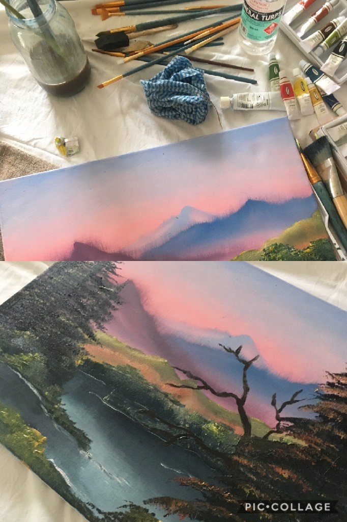 pixelsmixel's tweet photo. Painted today #bobross #happylittletrees #ripdevil #streamer #art https://t.co/TLv3tBodZy https://t.co/4ldg0vyLOW