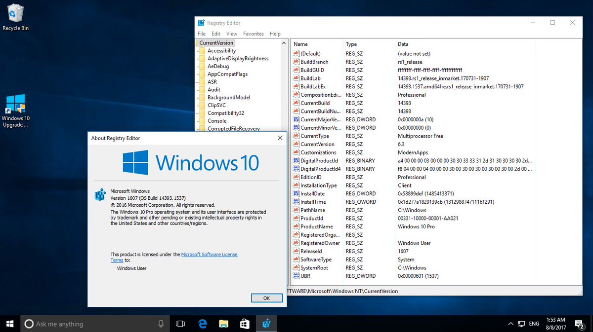 WZor on Twitter "Windows 10 Version 1607 OS Build 14393.1532