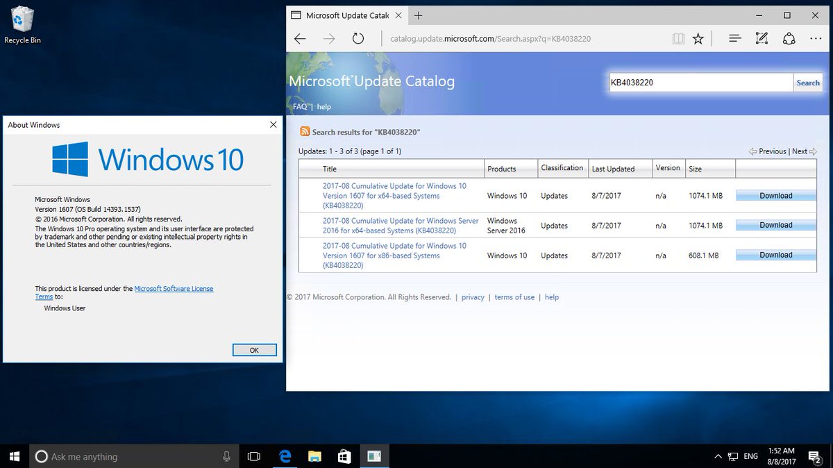 WZor on Twitter "Windows 10 Version 1607 OS Build 14393.1532