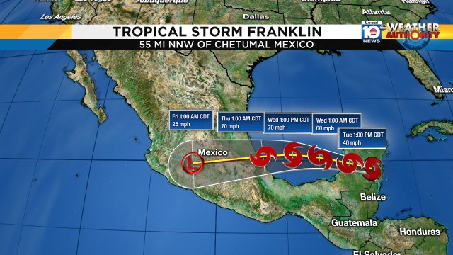 Franklin made landfall last night just before 11pm on the east coast of the Yucatan Peninsula. Here is the latest https://t.co/e1hnwgg1zk
