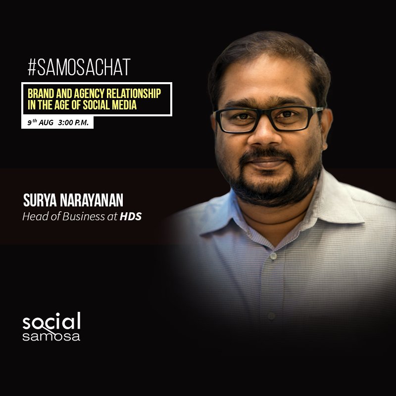 HDSdigital's tweet photo. Join the #SamosaChat with @sunnysurya to get all your questions about Brand and Agency relationship answered! Stay tuned to @Social_Samosa https://t.co/MEF8Q0dNA7