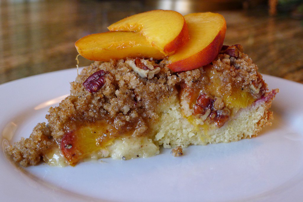 lizskitchen's tweet photo. Fresh Peach Coffee Cake w/Pecan-Cardamom Streusel https://t.co/taYqnlch1g https://t.co/pAYcKk82ow